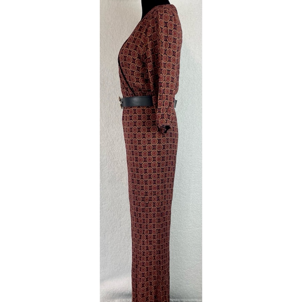 BLUE RAIN • Multicolored Bohemian Geometric Mandala Print V-neck Jumpsuit, S - Picture 3 of 16